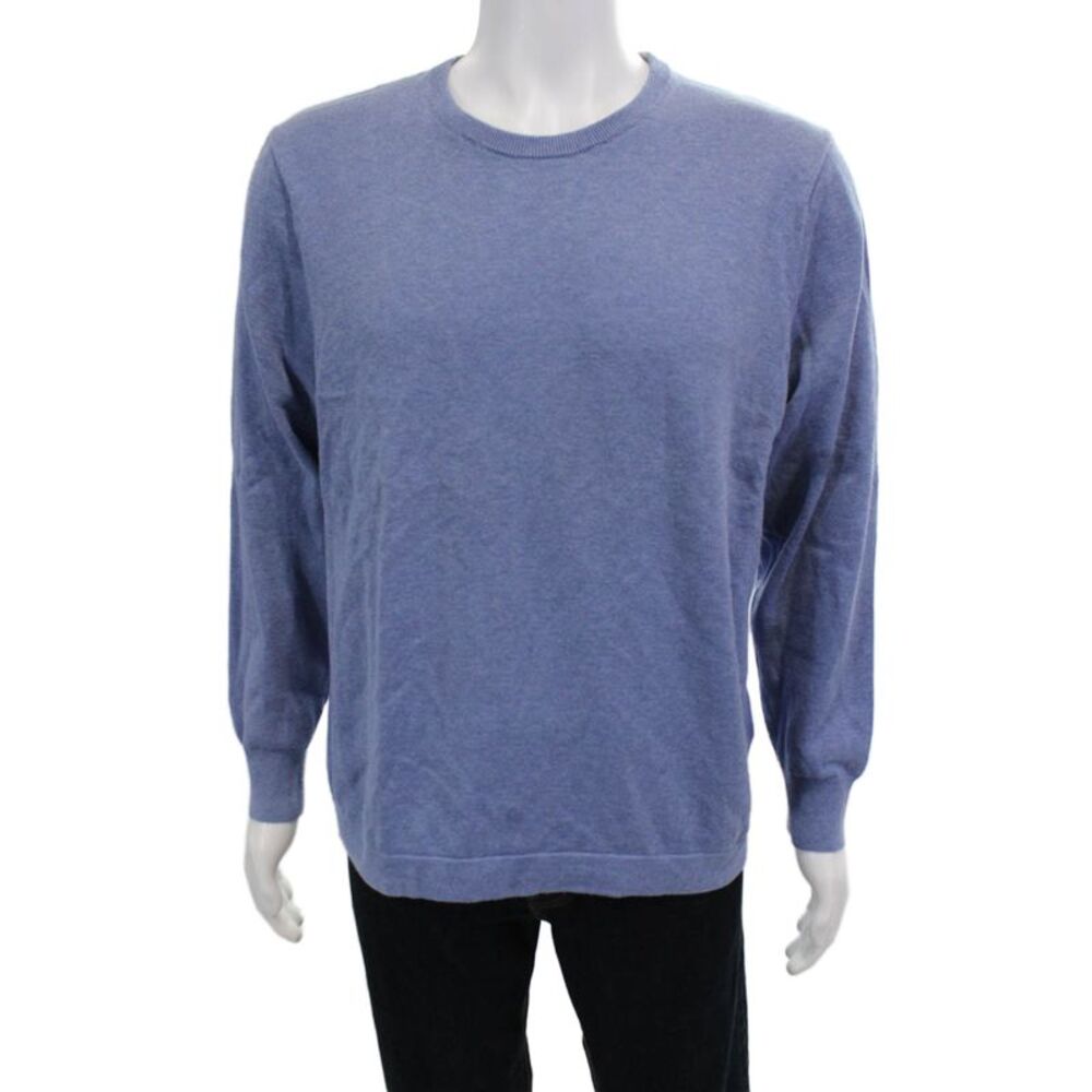J Crew Men Pullover Sweater Blue Cotton Crew Neck Size L